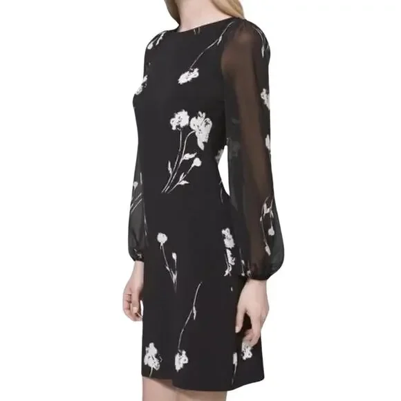 White House Black Market Long Sleeve Chiffon Sleeve Shift Dress Size Medium - Picture 2 of 7